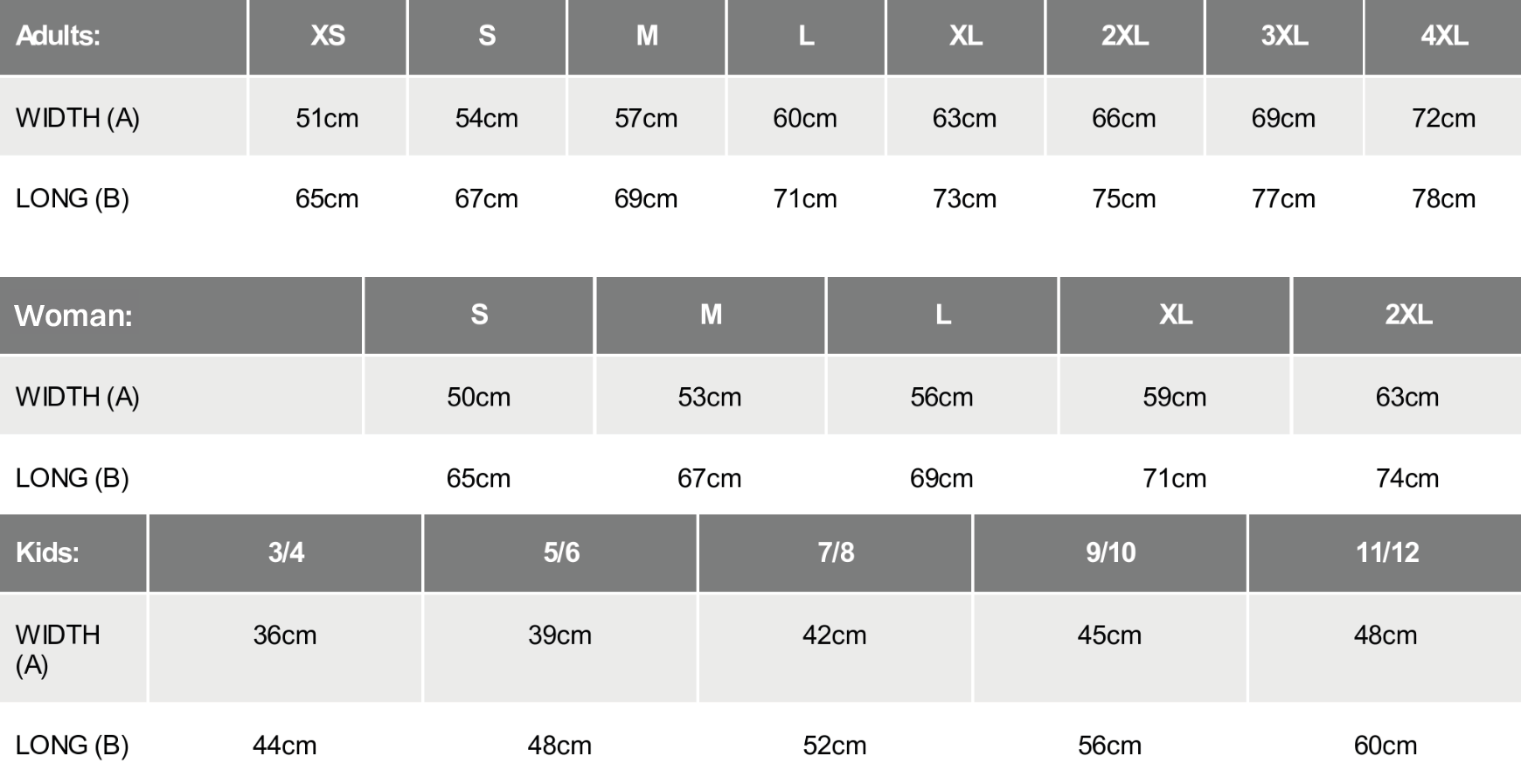 Size chart
