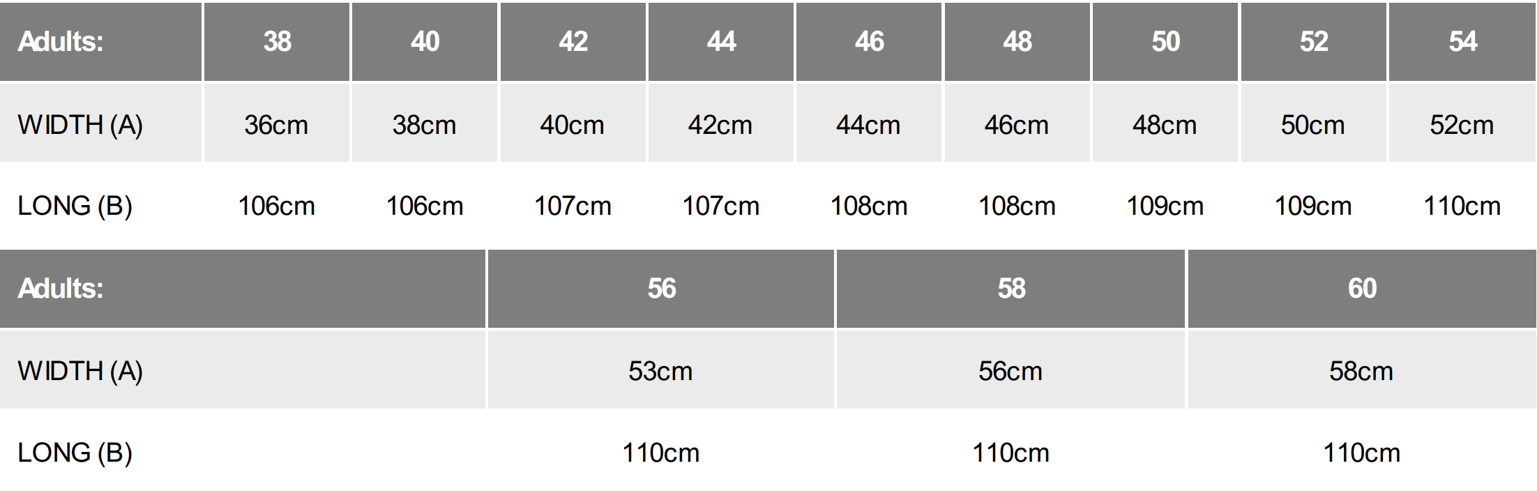 Size chart